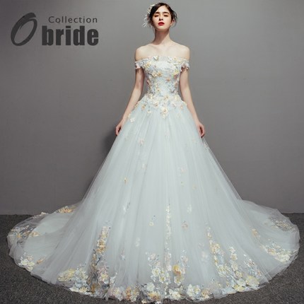 obride【落樱】量身定制原创婚纱主纱一字肩高级重工超奢华大拖尾