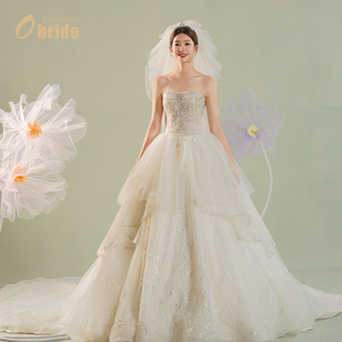 抹胸大拖尾主纱法式 婚纱新娘2025新款 高端婚纱定制 予 Obride