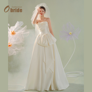 缎面婚纱显瘦大码 原创新款 小个子新娘出门纱定制 织梦 Obride