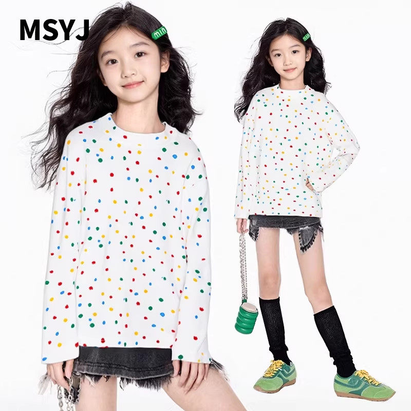 MSYJ 多巴胺彩色波点长袖T恤女童秋季新款字母印花休闲圆领上衣,童装/婴儿装/亲子装,T恤,淘宝优惠券,粉丝福利购,淘宝优惠卷