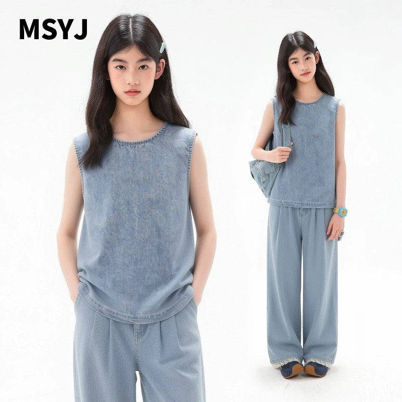 MSYJ 儿童背心牛仔套装2026新款童装女童无袖夏季休闲两件套圆领