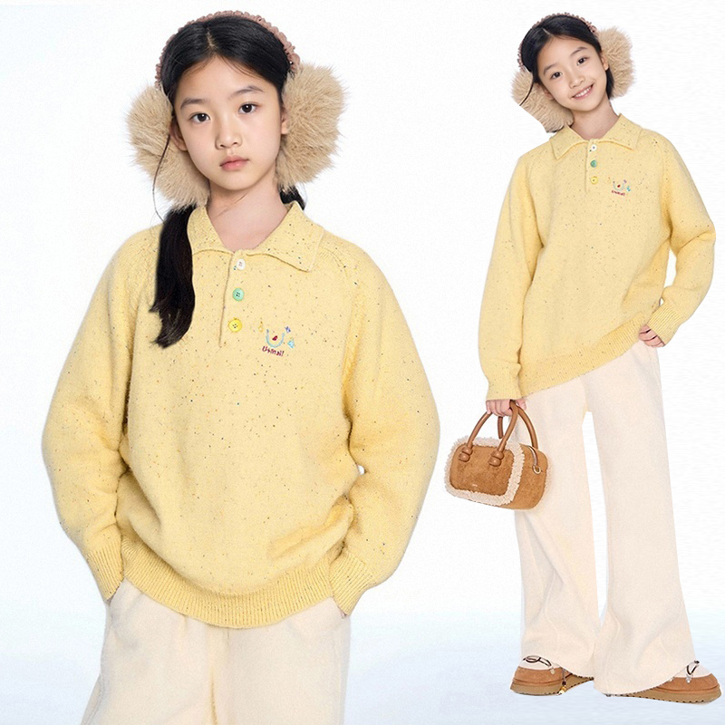 MSYJ 毛衣女童新款秋冬polo领加厚针织衫休闲宽松上衣套头
