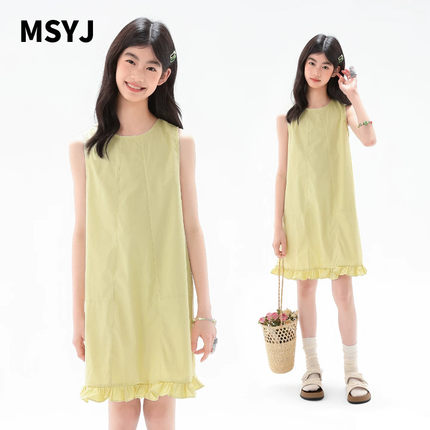 MSYJ 儿童无袖连衣裙女童夏季休闲2026新款女孩花边纯棉圆领A字裙
