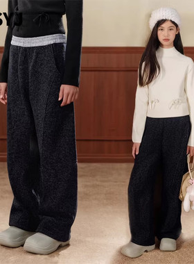 MSYJ 加绒休闲裤女童2025冬季新款弯刀裤百搭阔腿加厚长裤