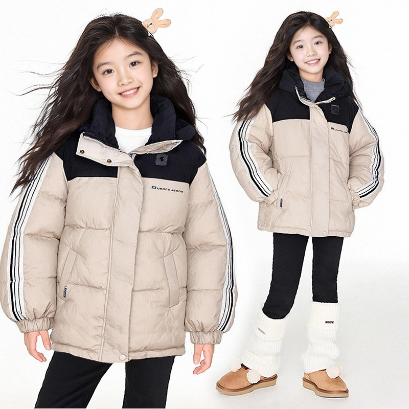 MSYJ 羽绒服冬季女童拼色加厚连帽宽松休闲90%白鸭绒保暖外套
