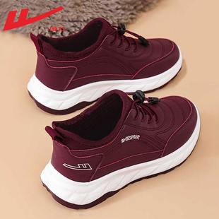 回力女鞋中老年运动鞋女款2025新款皮面防水老人鞋轻便舒适妈妈鞋