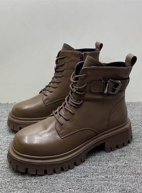 处理38.39码冬季新款加绒马丁靴女复古百搭英伦风厚底女短靴棉靴