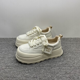 撤柜处理2025秋季新款真皮厚底女鞋运动休闲防滑小白鞋增高女板鞋