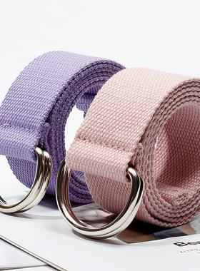 粉色皮带女ins风简约学生帆布紫色腰带女装饰双环扣布皮带男裤带
