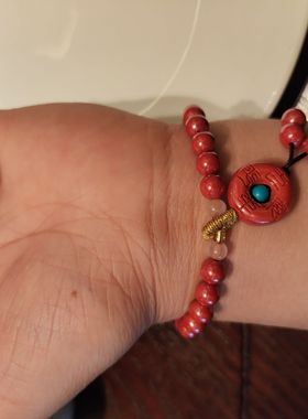 新中式朱砂平安扣串珠手链女2024新款轻奢小众精致手链手饰