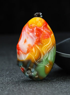 和田玉彩玉莲年有鱼把件七彩玉年年有余手把件挂件原石鱼把玩件