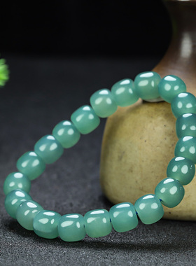 新疆和田玉湖水蓝老型珠手链且末蓝手串手饰老型算盘珠手链配饰