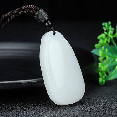 和田玉白玉平安无事牌吊坠新疆玉祥云纹平安牌挂件玉坠项链玉佩