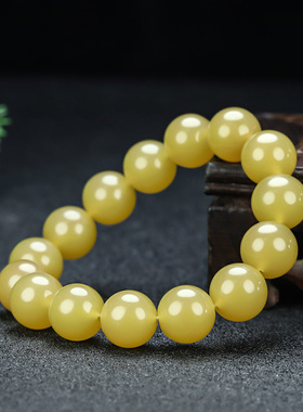 新疆和田玉黄玉手链天然玉石米黄玉14mm珠子手串戈壁玉糖料手串