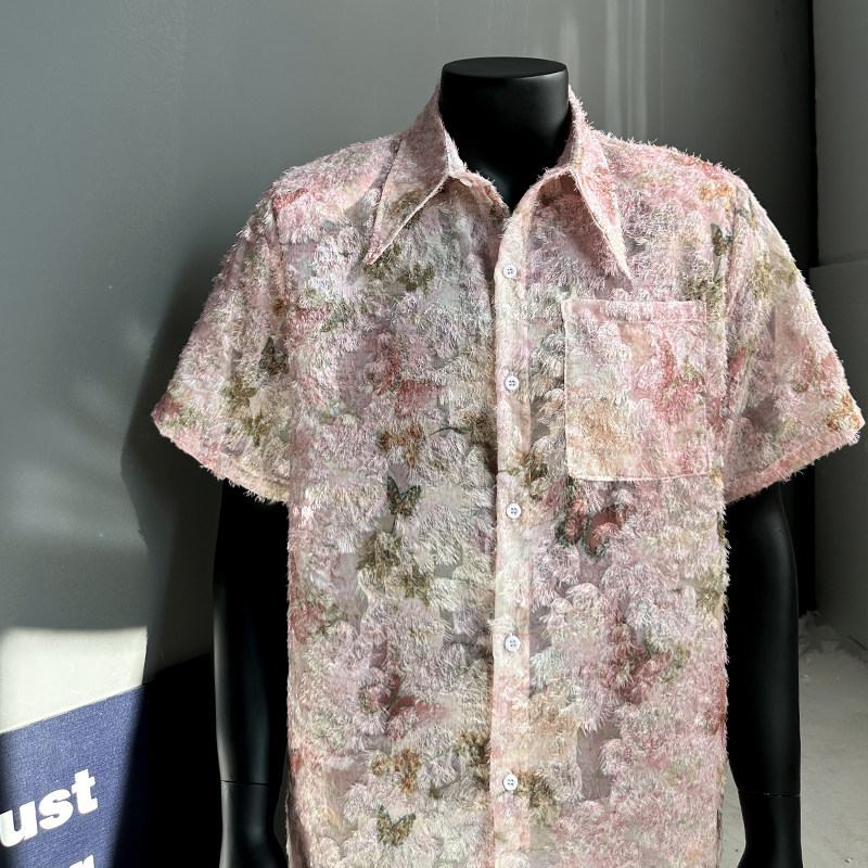 KT1017`流苏蝴蝶短袖衬衫男女P45,男装T恤,电商A066