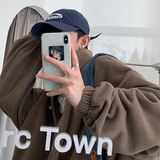 WS03ins宽松大码港风情侣开衫卫衣外套男P5878咖啡色，女装短外套，电商A066