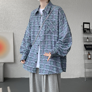 CR017`重工艺格子潮牌高街ins衬衫男女P48图片