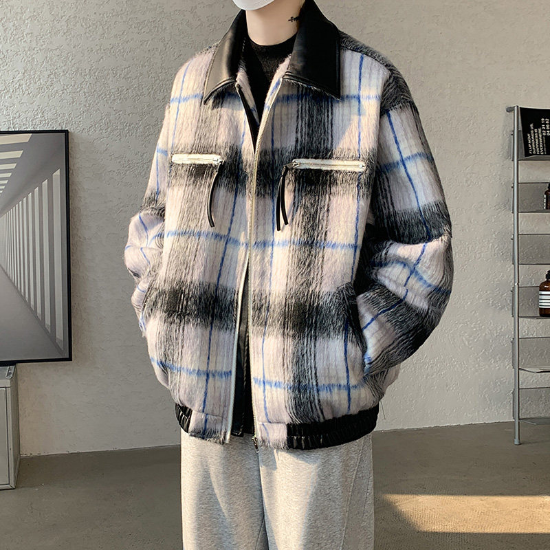 MH06`加厚加棉`条纹格子呢子大衣外套夹克拼皮棉衣棉服男P125,男装夹克,电商A066