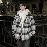 MH18`条纹ins加厚中长款羊羔毛呢料外套连帽棉衣棉服男P118，男装棉衣，电商A066