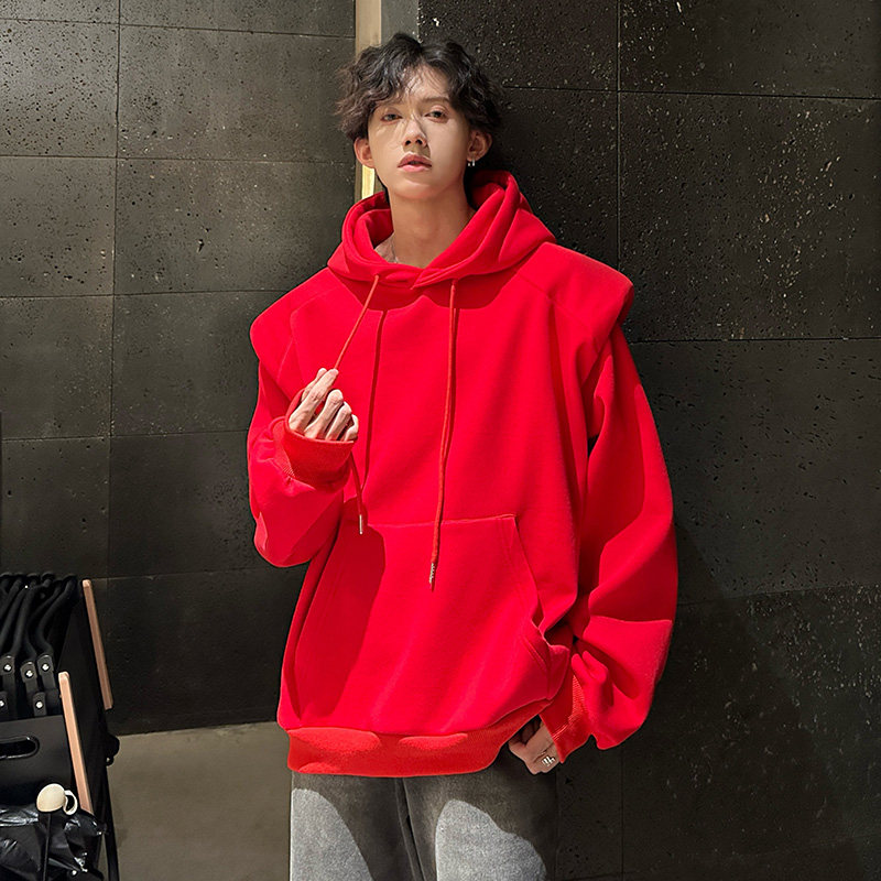 KT1005`假两件垫肩款ins潮流高级连帽卫衣男女卫衣P75裤子P48套装，男装休闲套装，电商A066