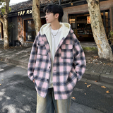 MH10`条纹ins加厚中长款羊羔毛呢料外套连帽棉衣棉服男P118，男装棉衣，电商A066