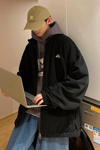 WS03ins宽松大码港风情侣开衫卫衣外套男P5878黑色图片