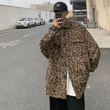 CT01原宿ulzzang豹纹呢料外套男学生夹克衬衫男P6888棕色，男装夹克，电商A066