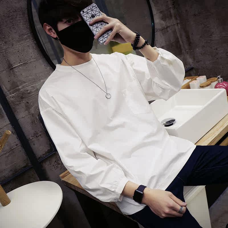 CC38简约拼接原宿风套头卫衣蝙蝠袖卫衣男P40白色，男装卫衣，电商A066