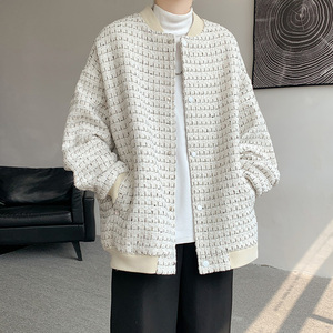 JX07港风宽松大码小香风ins呢料夹克棒球服 外套男P98图片