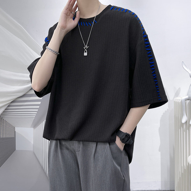 DX1086纯手工缝线简约潮牌个性宽松大码短袖T恤P4559白色,男装T恤,电商A066