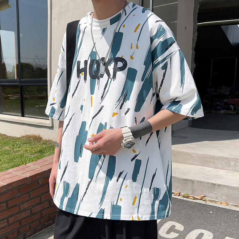 DX1510宽松大码情侣中性风个性字母彩印短袖T恤P3548白色，男装T恤，电商A066