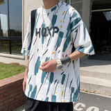 DX1510宽松大码情侣中性风个性字母彩印短袖T恤P3548黑色，男装T恤，电商A066