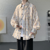 CR017`重工艺格子潮牌高街ins衬衫男女P48，男装衬衫，电商A066