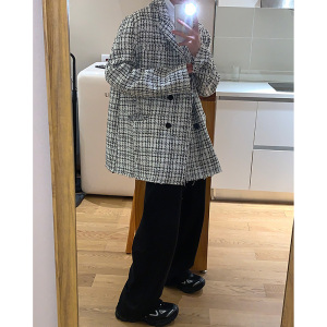 FT05`港风宽松小香风街潮ins格子西装风衣夹克外套男P105图片