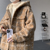MH13`条纹ins加厚中长款羊羔毛呢料外套连帽棉衣棉服男P118，男装棉衣，电商A066