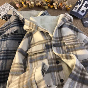 MH11`条纹ins加厚中长款羊羔毛呢料外套连帽棉衣棉服男P118,韩系高级感穿搭ins夏不露头图片