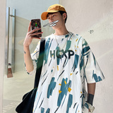 DX1510宽松大码情侣中性风个性字母彩印短袖T恤P3548白色，男装T恤，电商A066