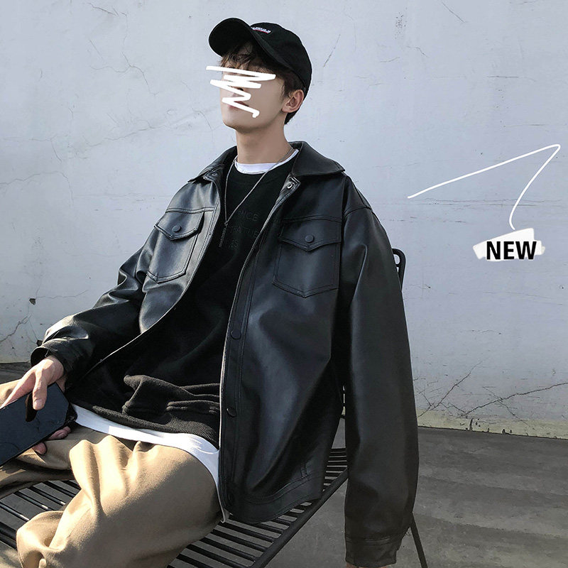 JX01`ins港风宽松皮衣外套大码ins皮夹克男P88,男装皮衣,电商A066