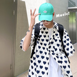 DX1516’中性风宽松情侣大码爱心满印衬衫男女P4058白色1，男装衬衫，电商A066