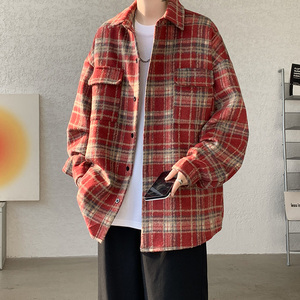 CT26原宿ulzzang磨毛 条纹呢料外套男 夹克衬衫男P5878图片