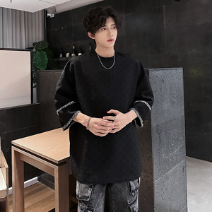 KT1013`立体提花港风小香风宽松五分袖中袖短袖T恤男P40,男人衣服颜色搭配大全图片图片