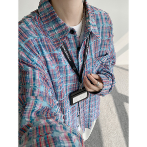 CR017`重工艺格子潮牌高街ins衬衫男女P48