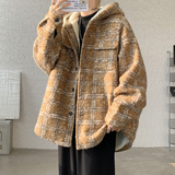 MH13`条纹ins加厚中长款羊羔毛呢料外套连帽棉衣棉服男P118，男装棉衣，电商A066