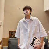 DX1529宽松大码情侣中性立体刺绣街潮短袖五分袖衬衫P4558黑，男装T恤，电商A066