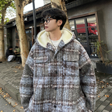 MH12`条纹ins加厚中长款羊羔毛呢料外套连帽棉衣棉服男P118，男装棉衣，电商A066