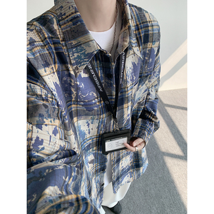 CR013`扎染格子潮牌高街ins衬衫男女特价P28图片