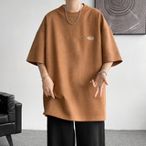 DX1533`重磅280克抖音-麂皮绒宽松情侣短袖T恤男P3548棕，男装T恤，电商A066