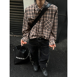CR005`暗黑风全棉格子潮牌高街ins衬衫男女P45，男装衬衫，电商A066