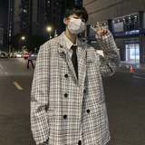 FT05情侣港风宽松大码小香风ins格子西装外套男P105118黑，男装西服套装，电商A066
