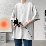 DX1533`重磅280克抖音-麂皮绒-宽松情侣短袖T恤男P3548灰，男装T恤，电商A066